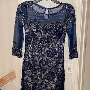 Navy blue lace & beaded dress